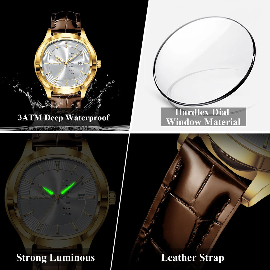 Poedagar 623 Men's Quartz Watches Leather Strap Luminous Waterproof Date Day Daily Business Formal Watch for Men Office Orologio