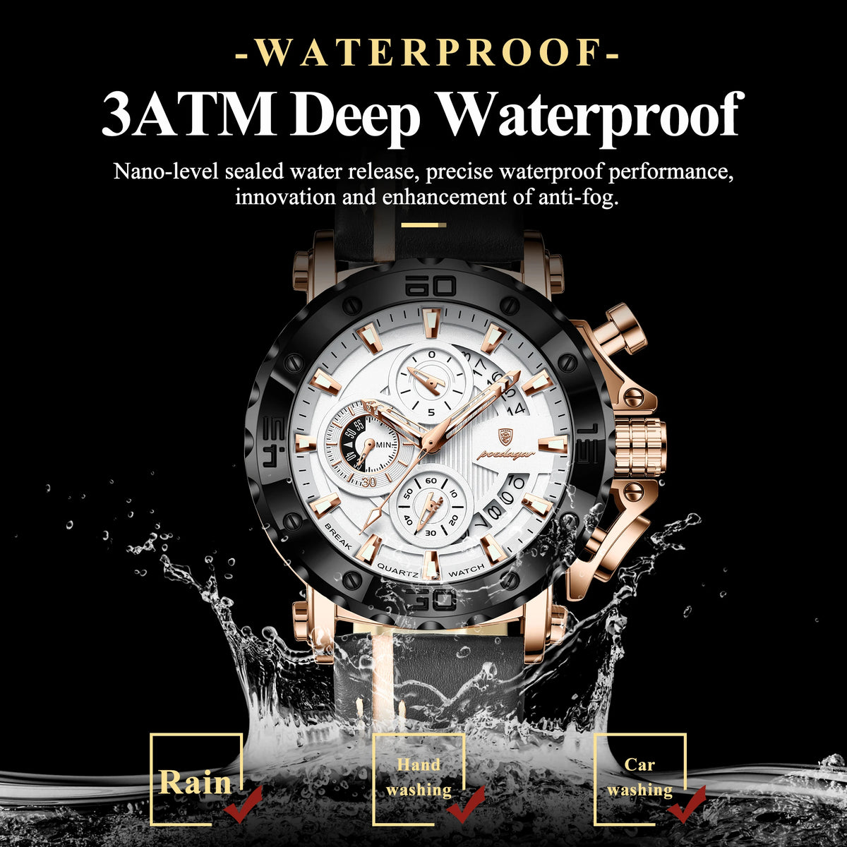 Poedagar 892 Luxury Men's Quartz Watches Trendy Leather Strap Chronograph Reloj Luminous Waterproof Montre Homme Watch for Men