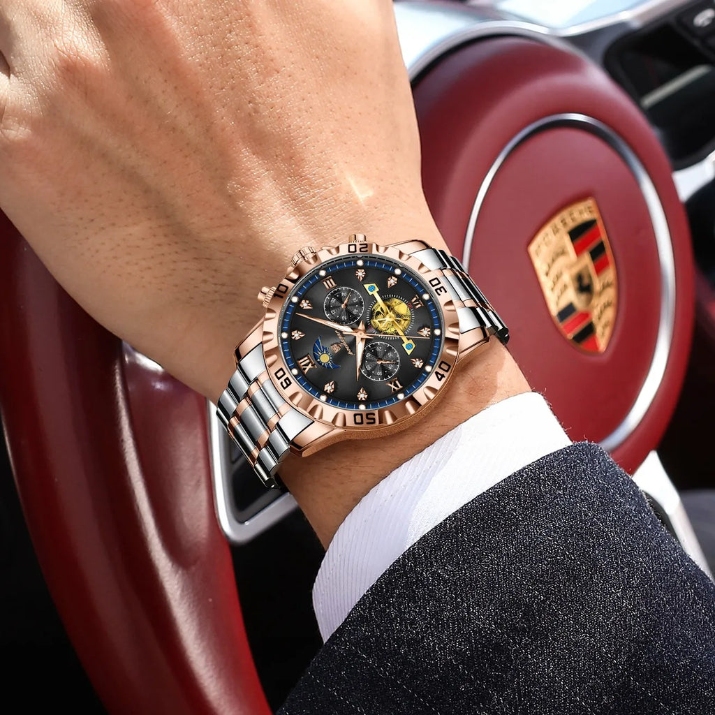 Poedagar 634 Luxury Men's Watch Stainless Steel Waterproof Quartz Watches Luminous Chronograph Wristwatch for Business Orologio