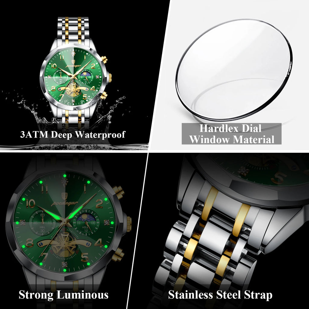 Watch for Men Luxury Poedagar 939 Stainless Steel Chronograph Men's Quartz Watches Luminous Waterproof Watch for Men Orologio