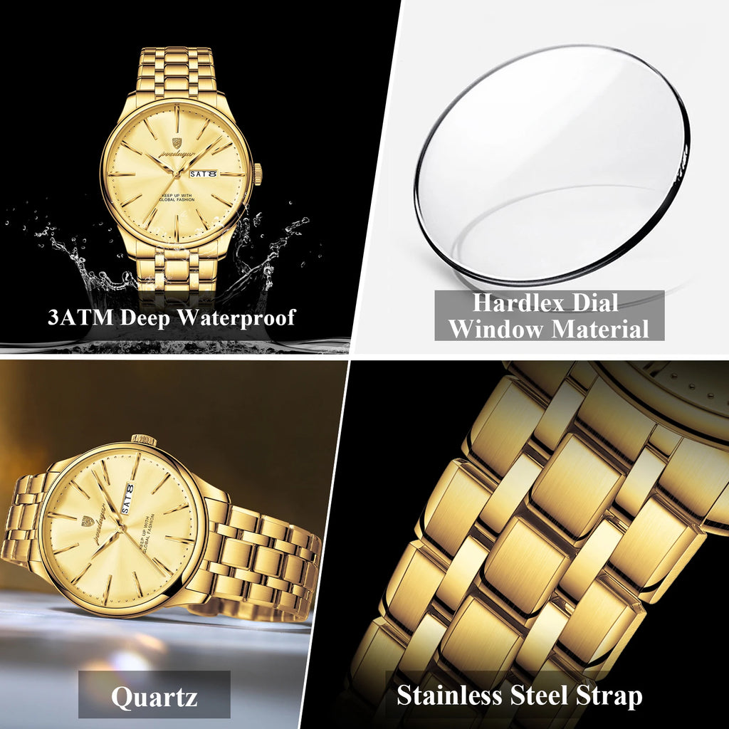 Poedagar 843 Luxury Men Watch Fully Gold Plated Factory Direct Business Waterproof Quartz Wristwatch Wholesale Montre Homme