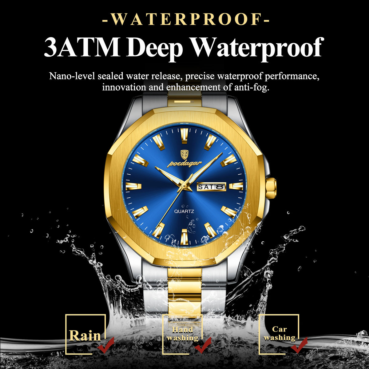Poedagar 875 Business Quartz Watch for Men Luxury Luminous Waterproof Stainless Steel Mens Watch