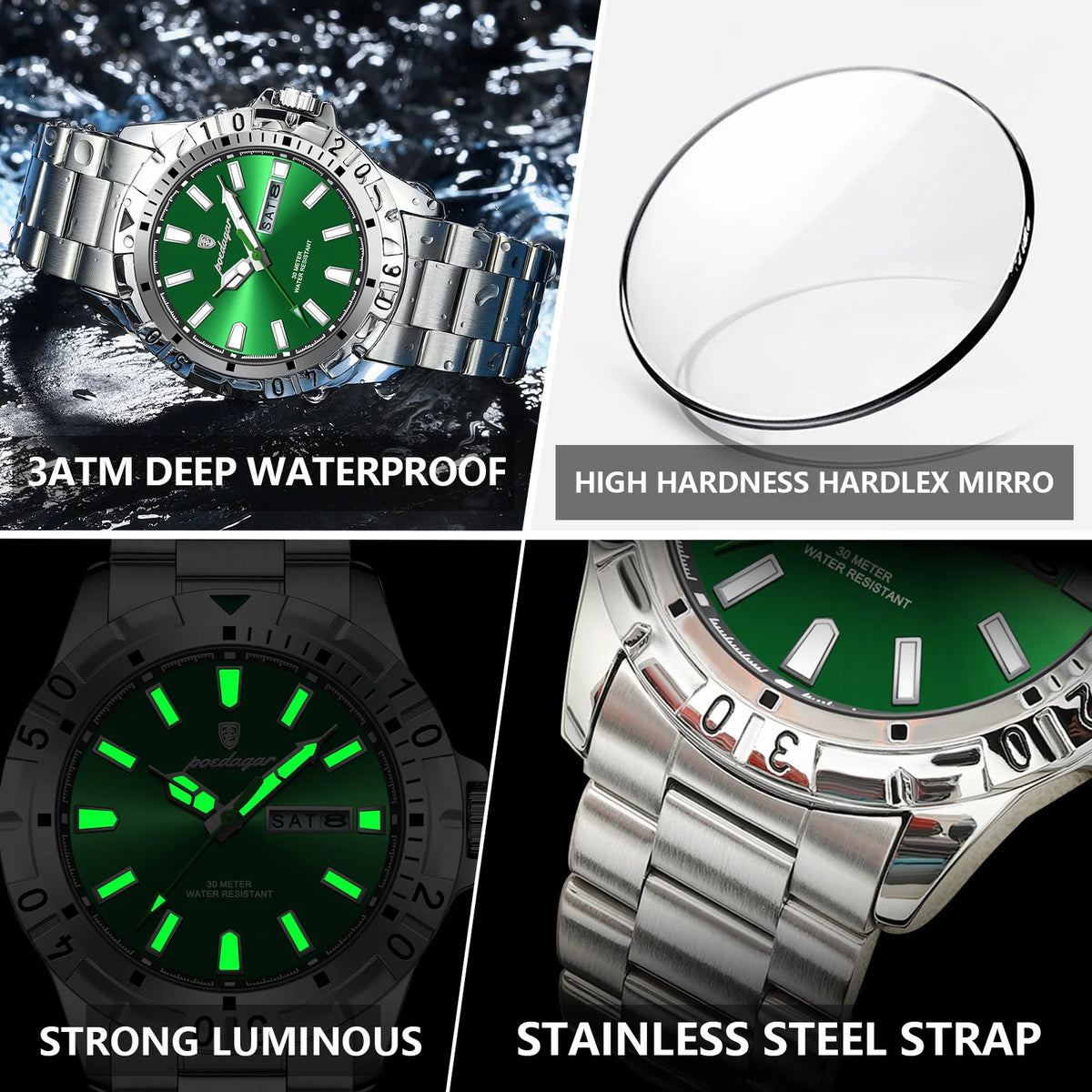 Poedagar 959 Men Watch Business Stainless Steel Luxury Quartz Wristwatch Montre Homme Waterproof Luminous Date Watch for Men