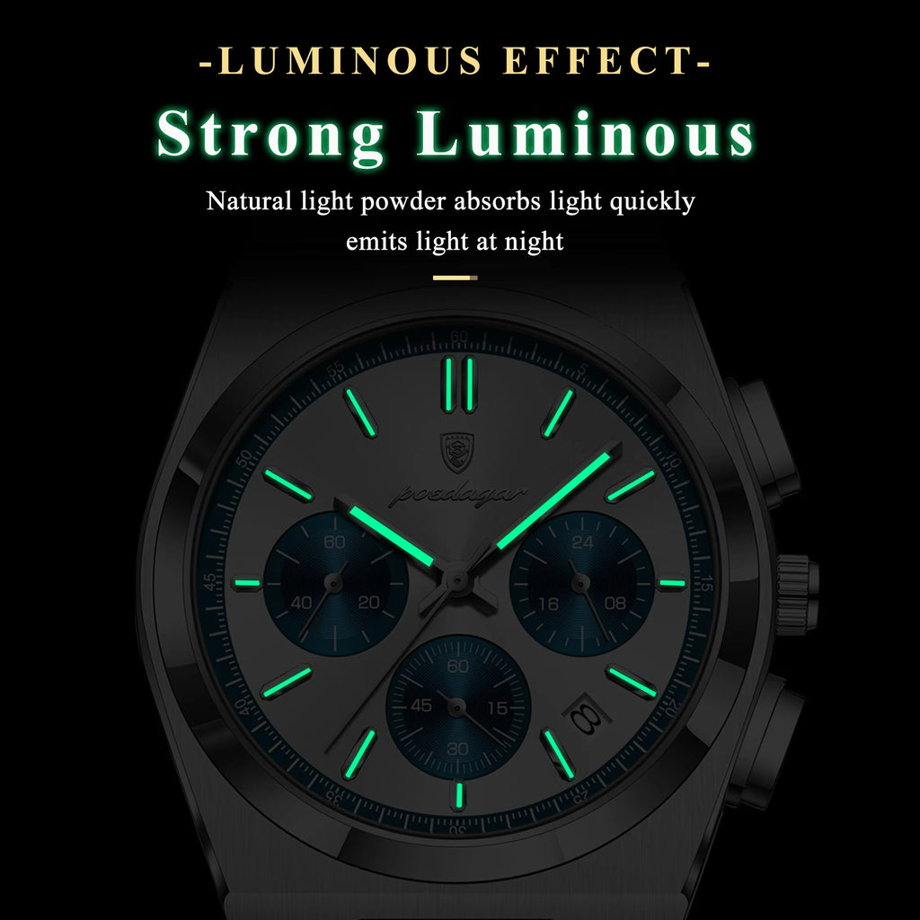 Poedagar 970 Luxury Men Quartz Watch New Fashion Waterproof Luminous Wristwatch Chronograph Stainless Steel Reloj Watch for Men