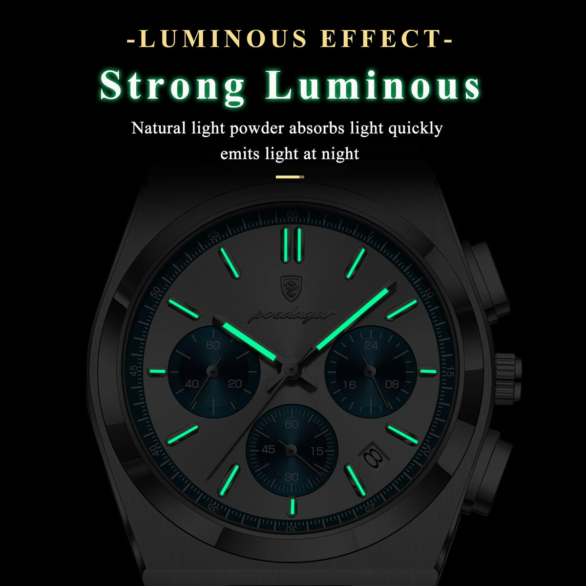 Poedagar 970 Luxury Men Quartz Watch New Fashion Waterproof Luminous Wristwatch Chronograph Stainless Steel Reloj Watch for Men