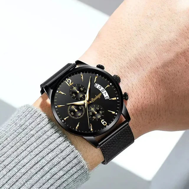 Poedaga New Fashion Watch for Men Luxury Leather Men Wrist Waterproof Luminous Quartz Watches Chronograph Sport Men Watch Wrist