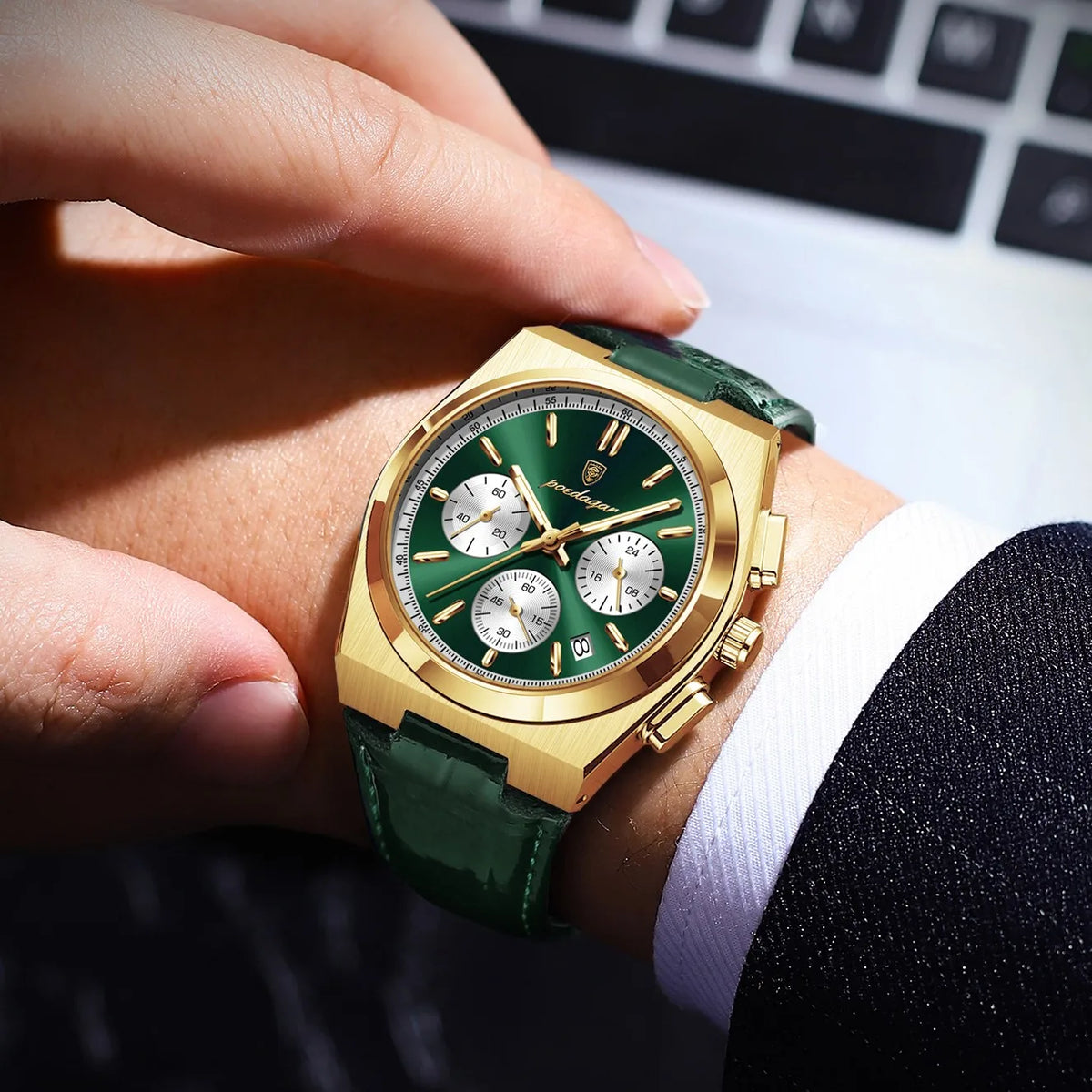 Poedagar 970 Mens Quartz Watch Luxury Leather Strap Luminous Waterproof Wristwatch Montre Homme Casual Chronograph Watch for Men