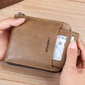 Men's PU Leather Wallet with Zipper - Retro Square Coin & Document Bag