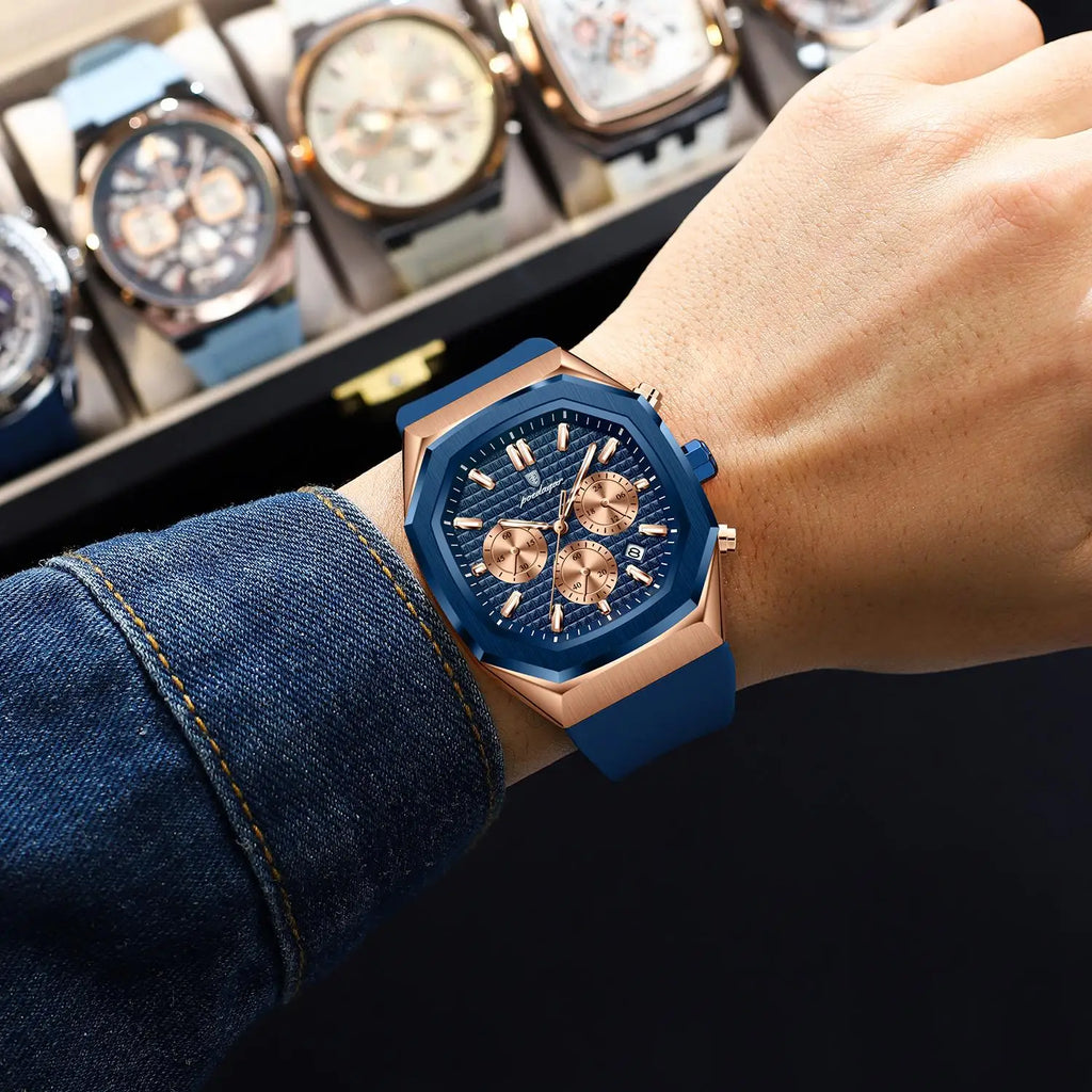 Poedagar 893 New Silicone Strap Mens Watches Waterproof Luminous Chronograph Quartz Watches for Men