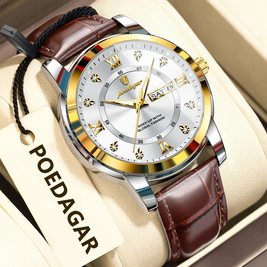 Poedagar 936 Luxury Men's Watch High Quality Leather Strap Montre Homme Wrist Watch Waterproof Luminous Quartz Watches for Men