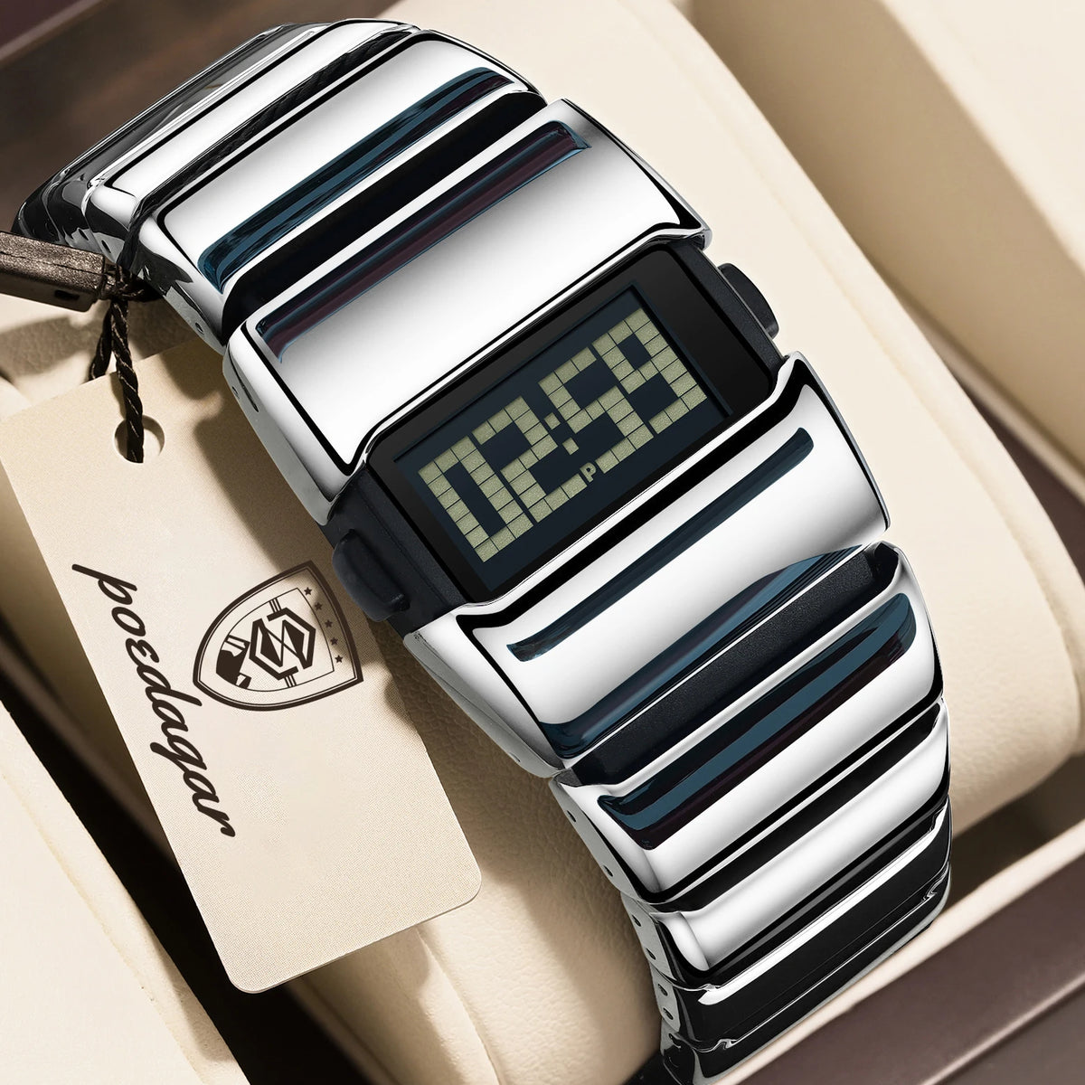 Poedagar E126 Creative LED Digital Watch Men Stainless Steel Strap Fashion Waterproof Electronic Wristwatch Wholesale