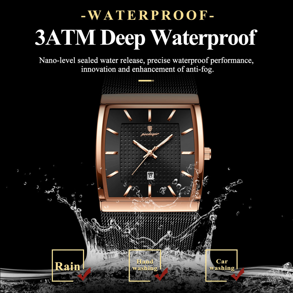 Poedagar 885 Luxury Men's Quartz Watches Stainless Steel Mesh Date Wristwatch Luminous Waterproof Watch for Men Montre Homme