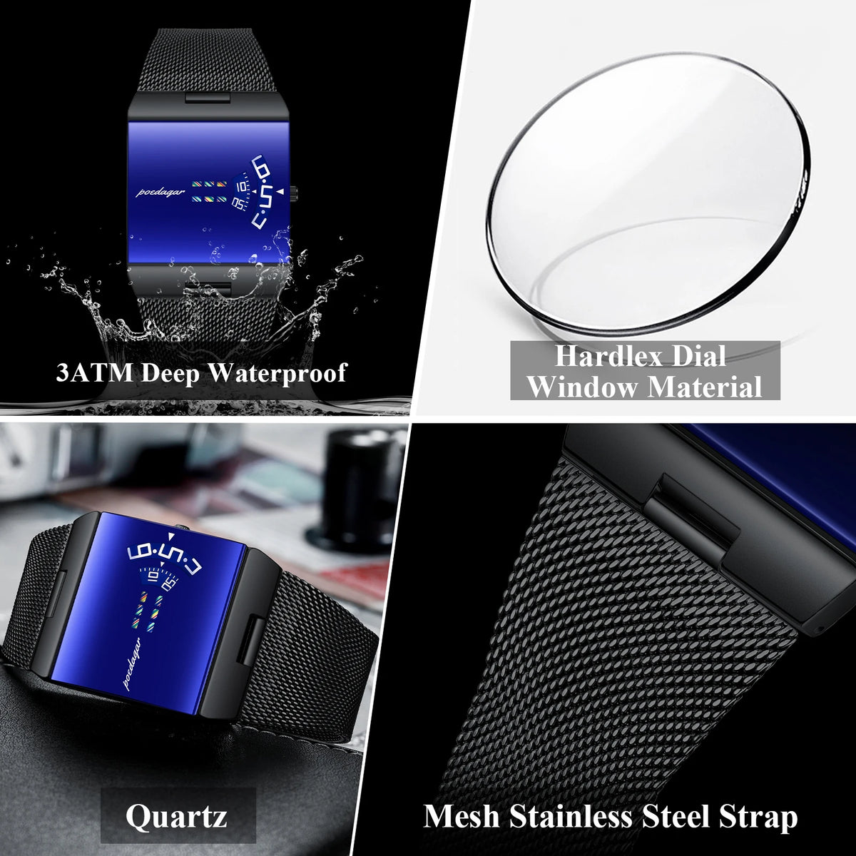 Poedagar 857 Luxury Mens Watch Original Stainless Steel Mesh Wristwatch for Man Waterproof Daily Wear Gift Watch Wholesale Price