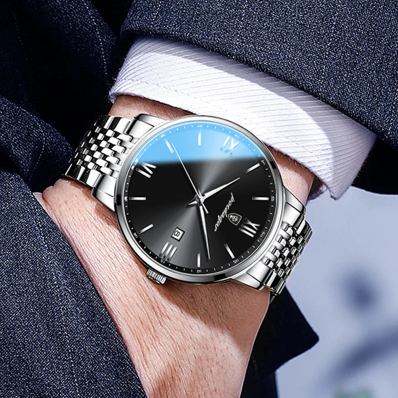 Poedagar Wholesale Price Montre Homme Luxury Stainless Steel Men Watch Calendar Waterproof Quartz Watch for Men