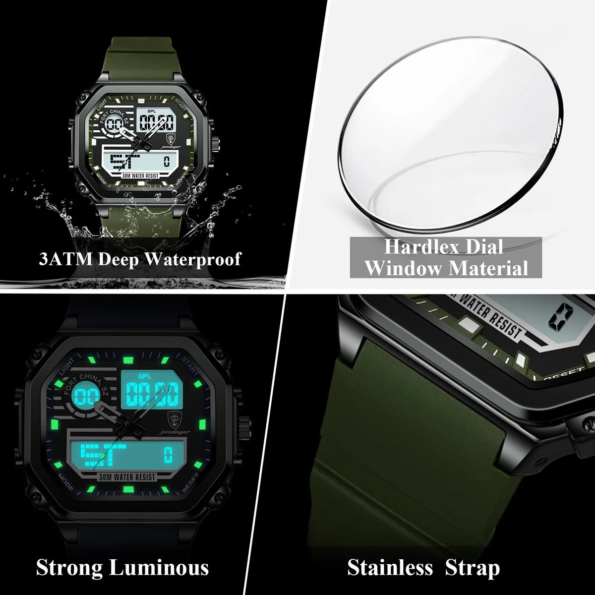 Poedagar 993 Men's Dual Display Watch Silicone Strap Waterproof Digital Quartz Watch Chronograph Relojes Electronic Men's Watch