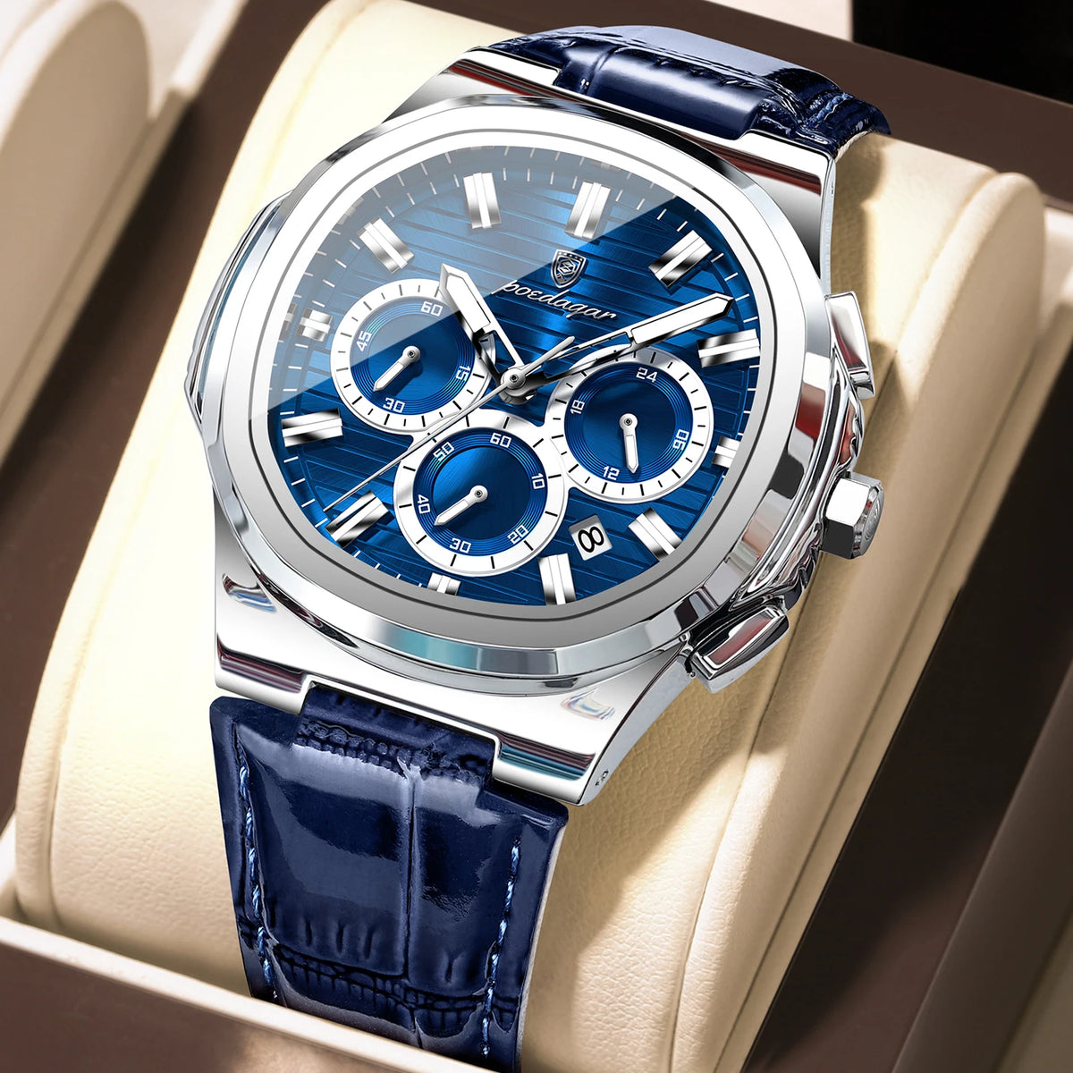 Poedagar 834 Luxury Quartz Watch for Men Leather Strap Waterproof Chronograph Wrist Watch Wholesale