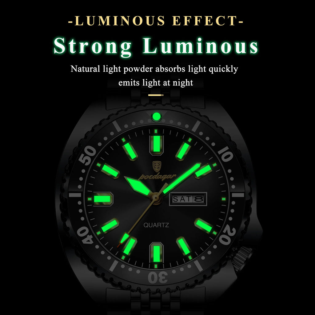 Poedagar 682 Luxury Men Watch Rotating Bezel Date Day Stainless Steel Quartz Wristwatch Business Sport Waterproof in Stock Reloj