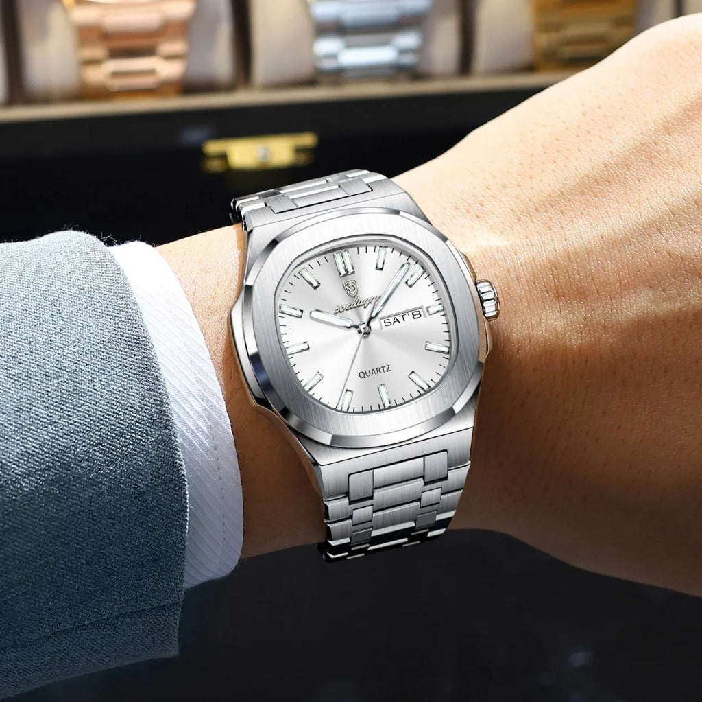 Poedagar 853 Luxury Mens Watch Waterproof Quartz Watches Classic Vintage Orologio Luminous Stainless Steel Watch for Men