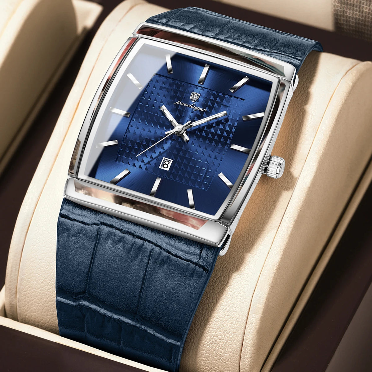 Poedagar 885 Men's Leather Quartz Watch Luminous Date Display Waterproof Luxury Fashion Watch Square Watch for Men