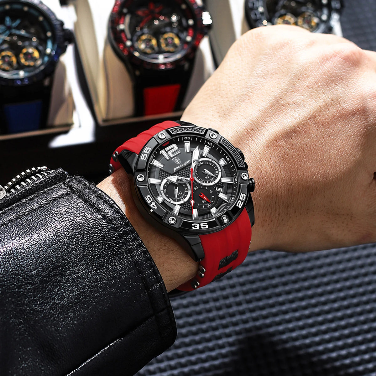 Poedagar 912 New Men Watches Luxury Fashion Waterproof Chronograph Calendar Quartz Watches Silicone Strap Luminous Watch for Men