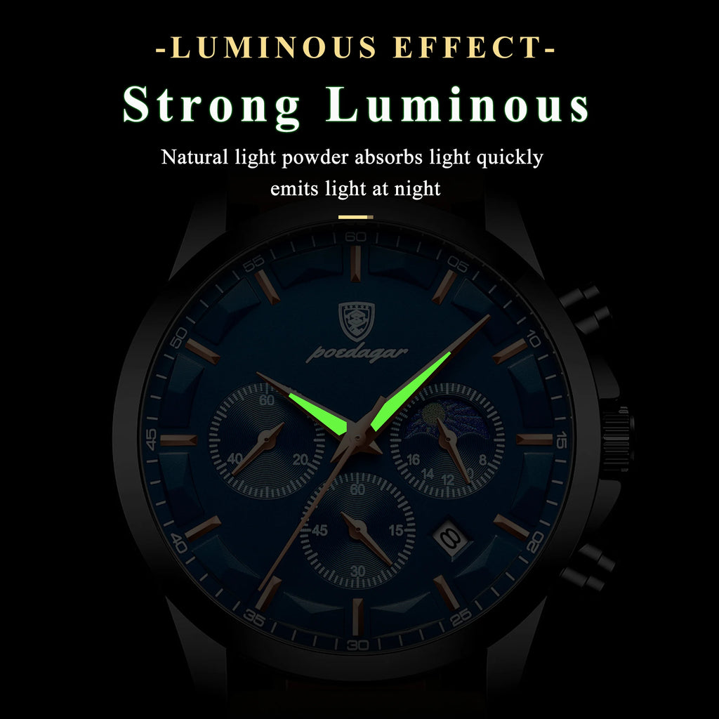 Poedagar 928 Luxury Men Wrist Watch Sports Leather Montre Quartz Watch Waterproof Luminous Calendar Chronograph Watches for Men