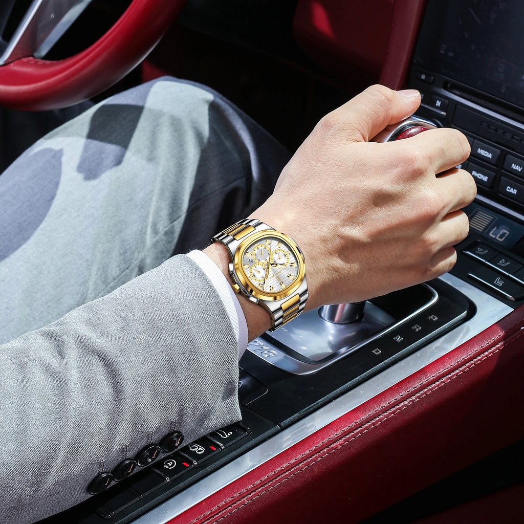 Poedagar 834 Luxury Men Watch Two-Tone Chronograph Quartz Wristwatch Business Sport Luminous Waterproof Original Men's Watch