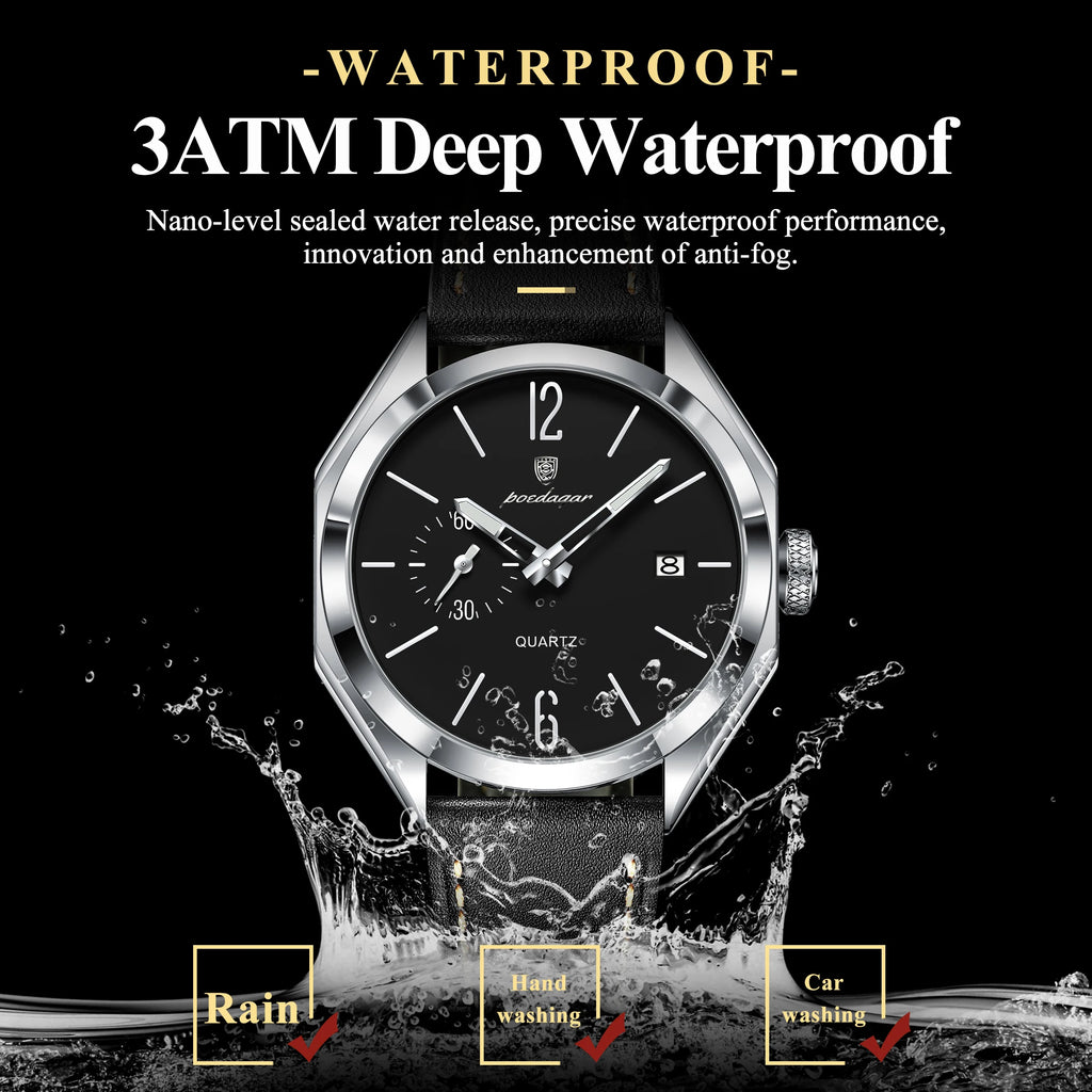 POEDAGAR 689 Men Quartz Watch Luxury Geometric Dial Leather Strap Waterproof Casual Wrist Watch Wholesale