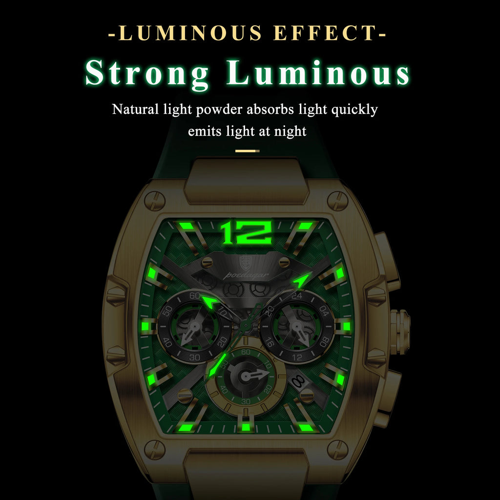 Poedagar 9051 Men Chronograph Quartz Watch Luxury Sport Orologio Waterproof Luminous Reloj Hombre Silicone Strap Watch for Men