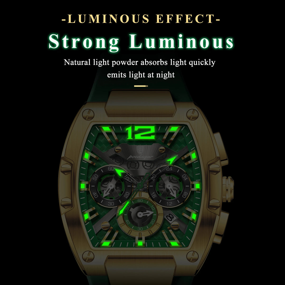 Poedagar 9051 Men Chronograph Quartz Watch Luxury Sport Orologio Waterproof Luminous Reloj Hombre Silicone Strap Watch for Men