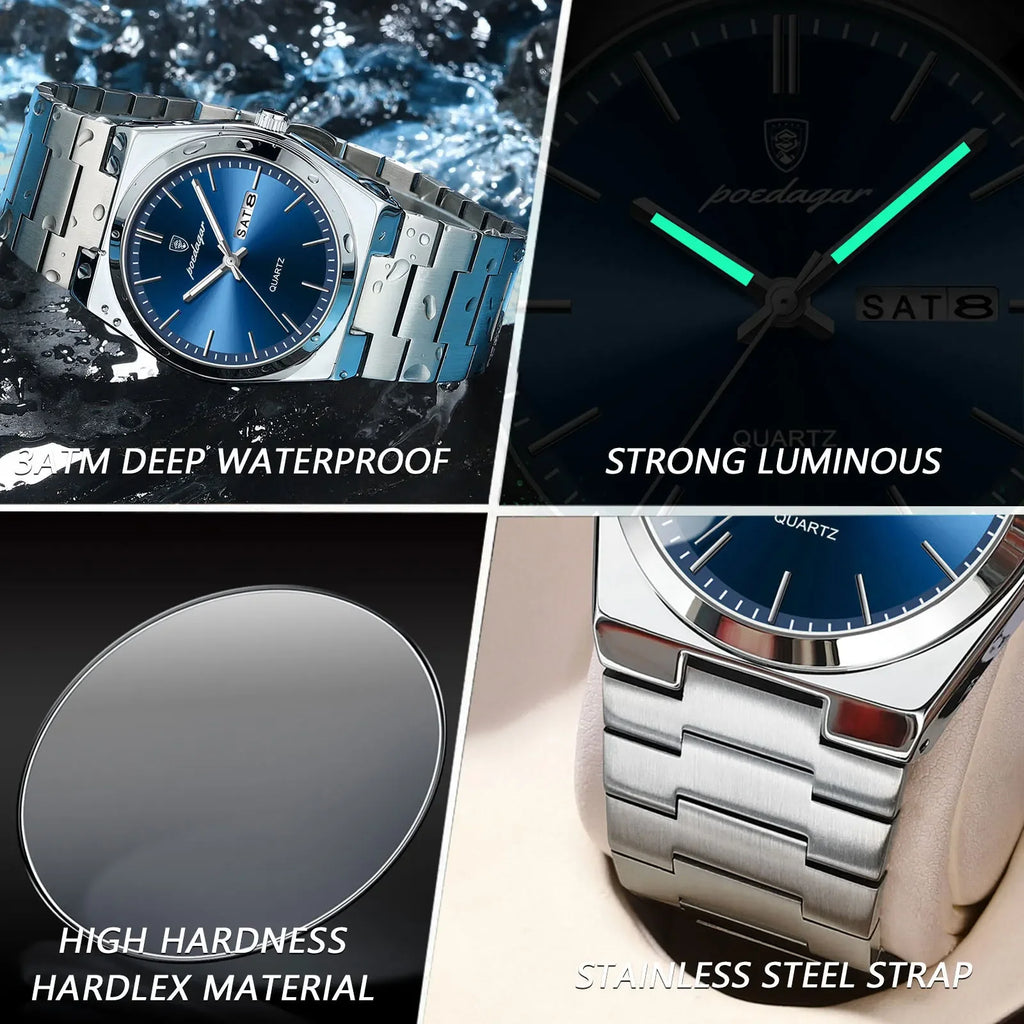 Poedagar Business Casual Men Watch Waterproof Luminous Date Quartz Watches Wrist Luxury Stainless Steel Watch for Men