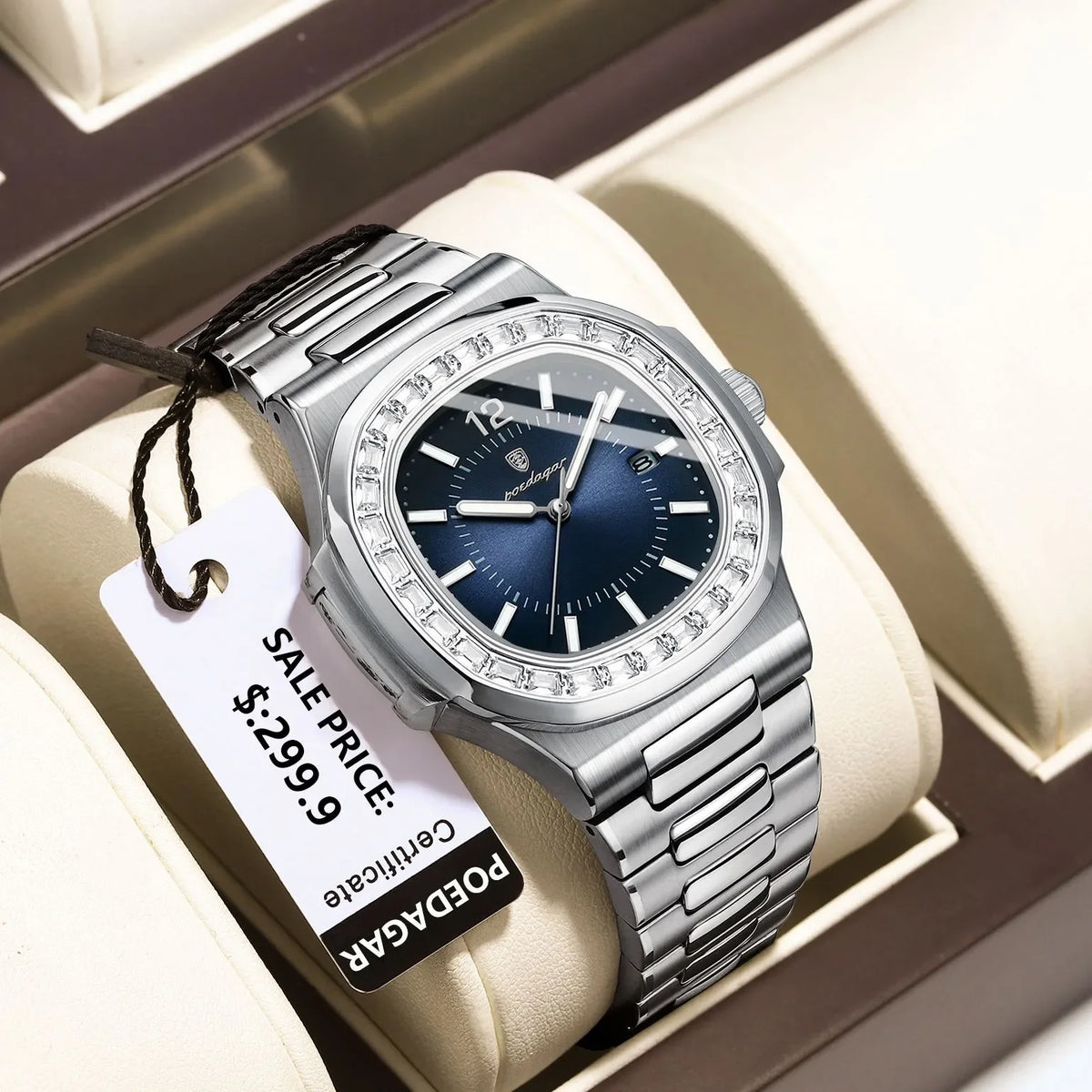 Poedagar Luxury Men Quartz Watch Fashion Square Reloj Waterproof Luminous Date Stainless Steel Watch for Men