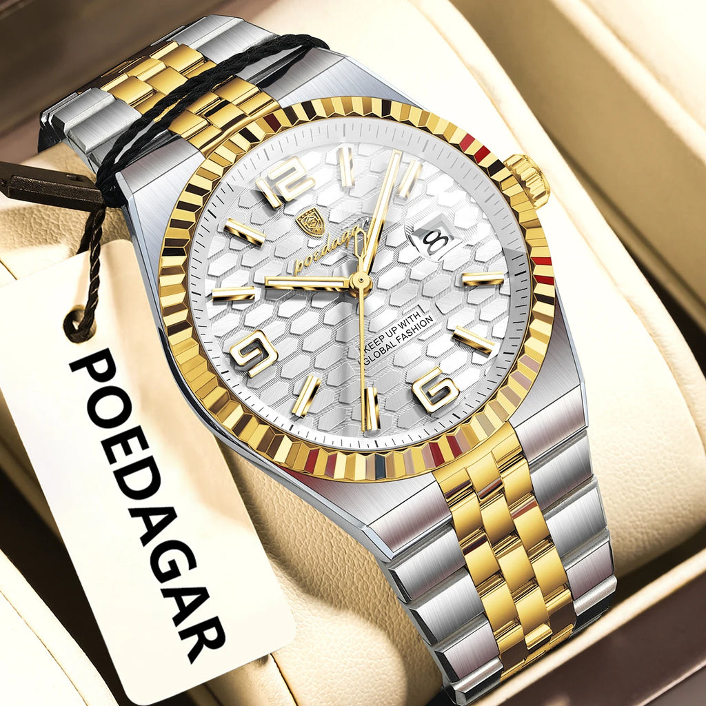 Poedagar 839 Men Watch Ready to Ship Classic Style Luxury Fluted Bezel Honeycomb Dial Quartz Wristwatch Own Factory Wholesale