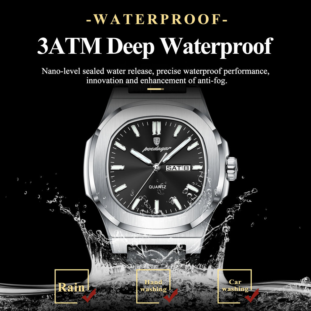 Poedagar 853 Men Watch Ready to Ship Leather Strap Dual Calendar Quartz Wristwatch Business Waterproof Watch Montre Homme