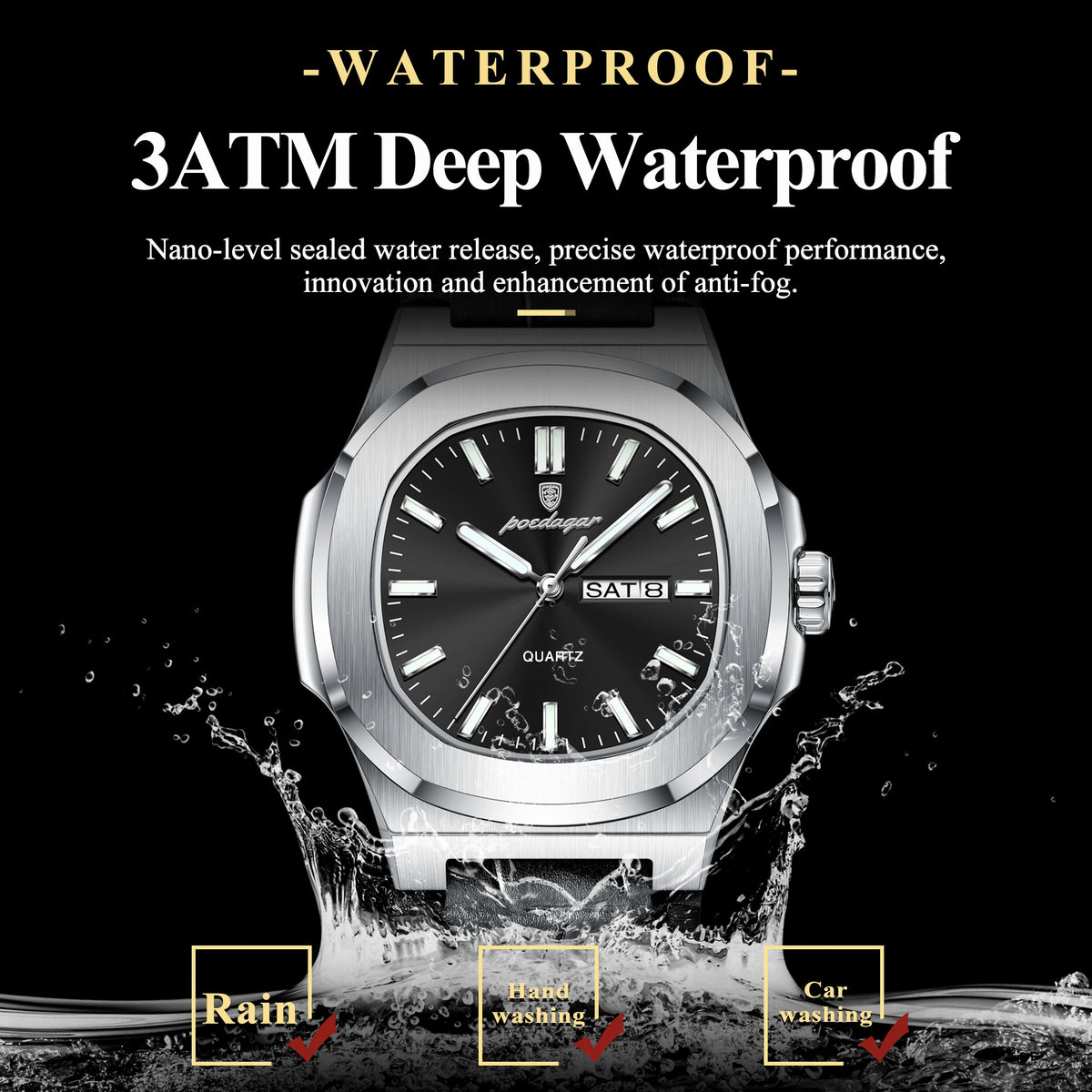 Poedagar 853 Men Watch Ready to Ship Leather Strap Dual Calendar Quartz Wristwatch Business Waterproof Watch Montre Homme
