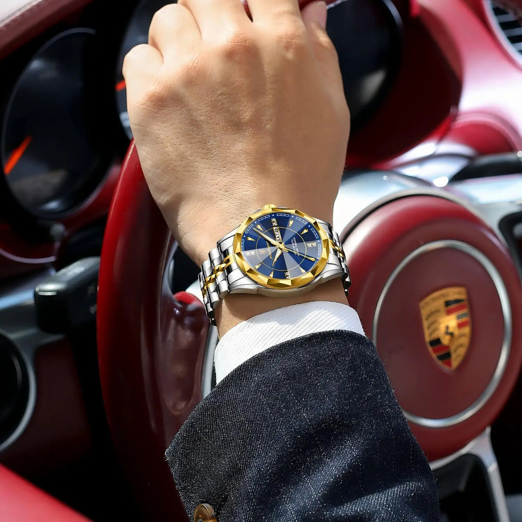 Poedagar 674 Luxury Business Stainless Steel Strap Men Quartz Watches 30M Waterproof Luminous Calendar Watch for Men