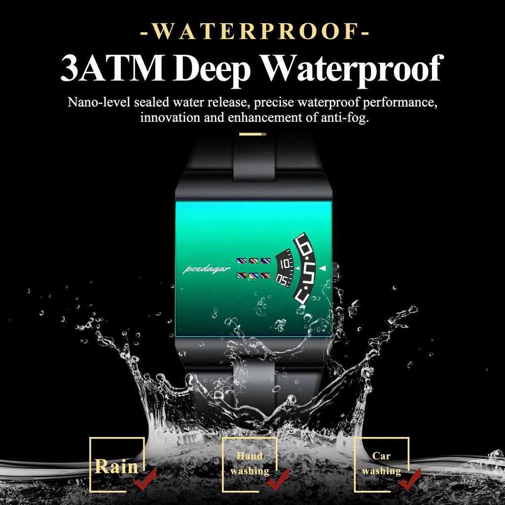 Poedagar 857 Luxury Men Watch Unique Green Mirror Dial Quartz Watch Stainless Steel Waterproof Relojes Hombre Wristwatch for Men