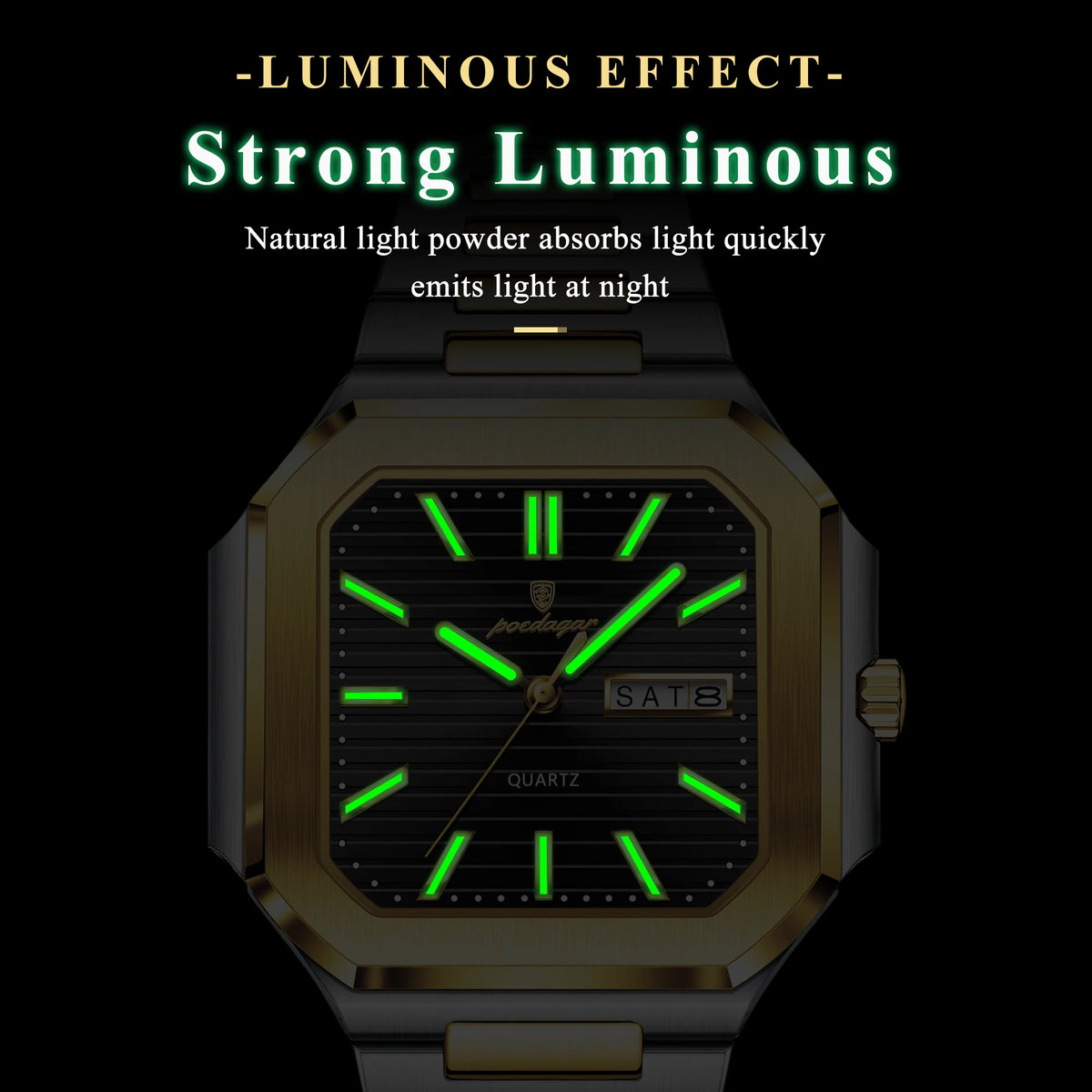Men's Watch Luxury Poedagar 672 Square Case Stainless Steel Bracelet Quartz Watches Reloj Date Luminous Waterproof Watch for Men