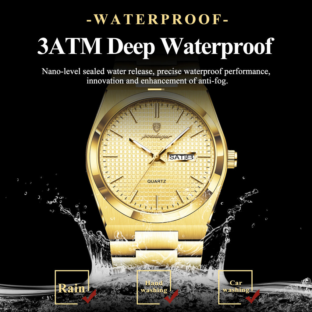 Poedagar 821 Men Watch Business Luxury Grid Dial Reloj Hombre Date Luminous Stainless Steel Quartz Watch for Men Waterproof