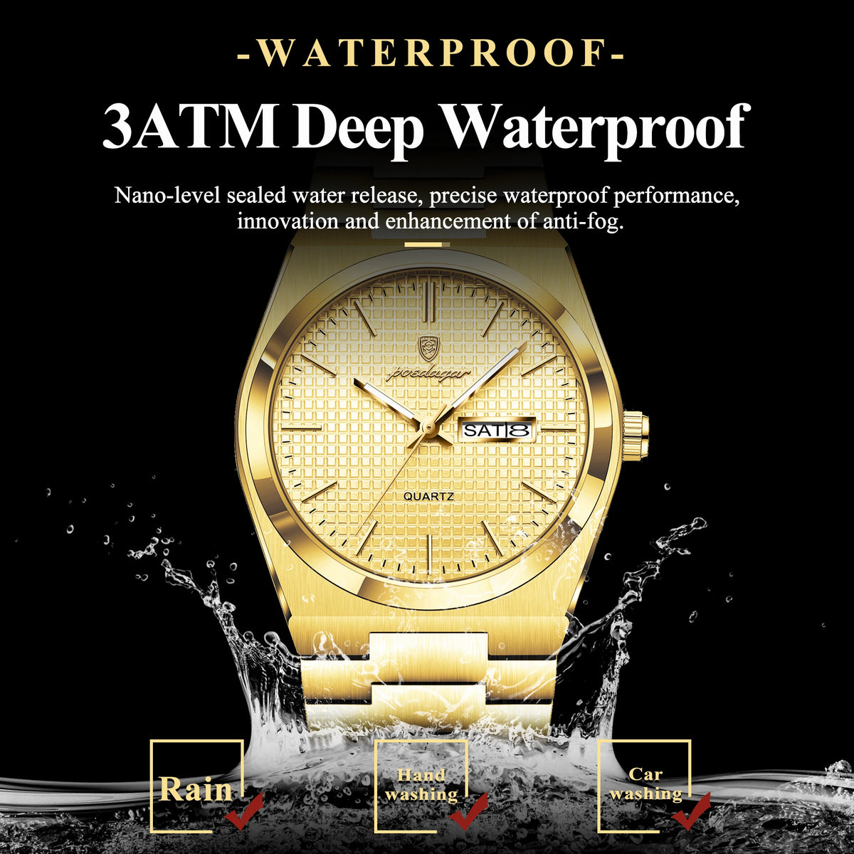 Poedagar 821 Men Watch Business Luxury Grid Dial Reloj Hombre Date Luminous Stainless Steel Quartz Watch for Men Waterproof