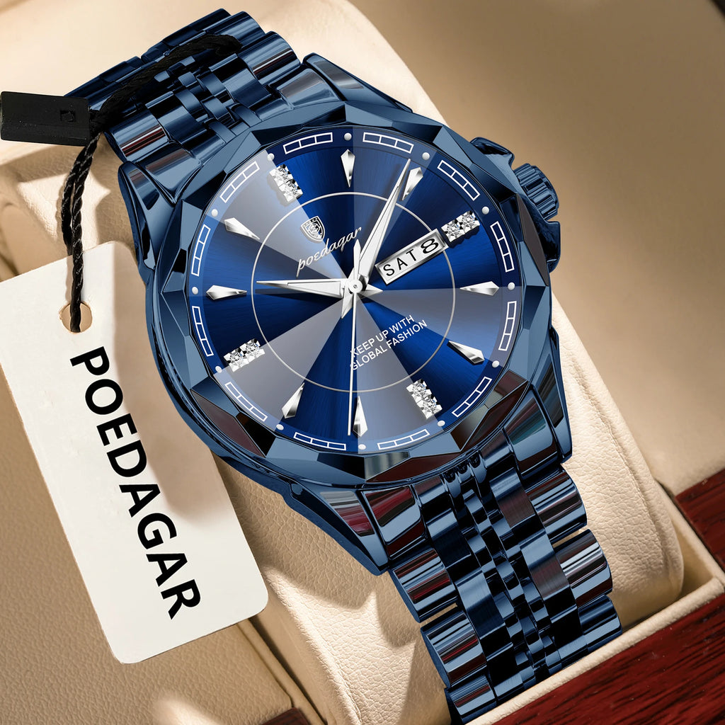 Poedagar 674 Luxury Men's Watches Stainless Steel Quartz Wristwatch Reloj Hombre Waterproof Luminous Calendar Watch for Men