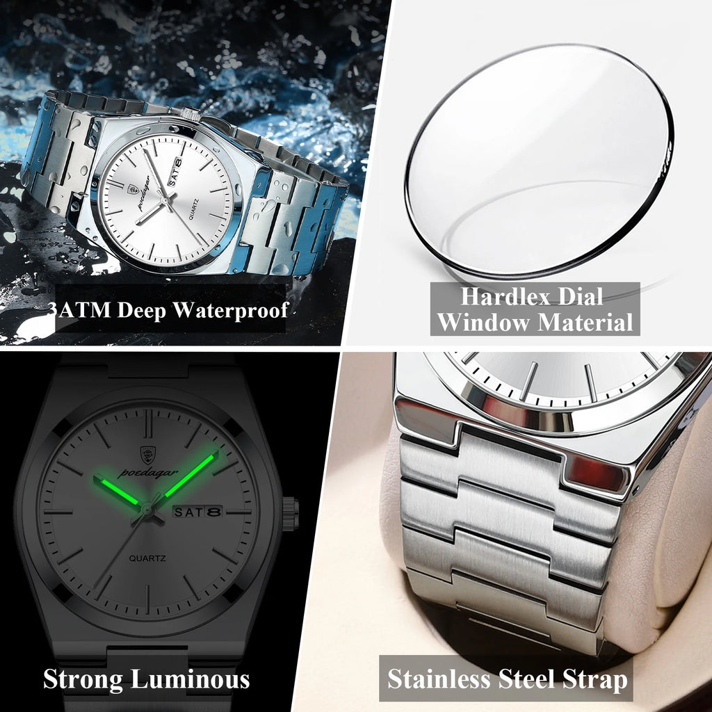 Poedagar 930 Men Watch Hot Sale Luxury Quartz Wristwatch Stainless Steel Bracelet Montre Homme Waterproof Luminous Watch for Men