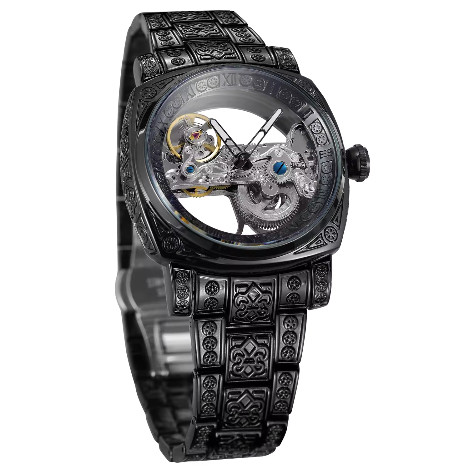 Luxury Skeleton Automatic Watch – Engraved Mechanical Masterpiece