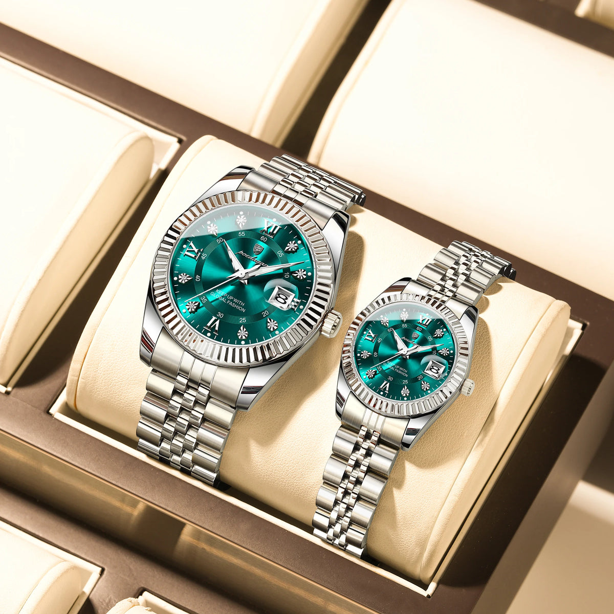 Poedagar Luxury Couple Watch Set for Men and Women Stainless Steel Quartz Calendar Waterproof Wrist Watch