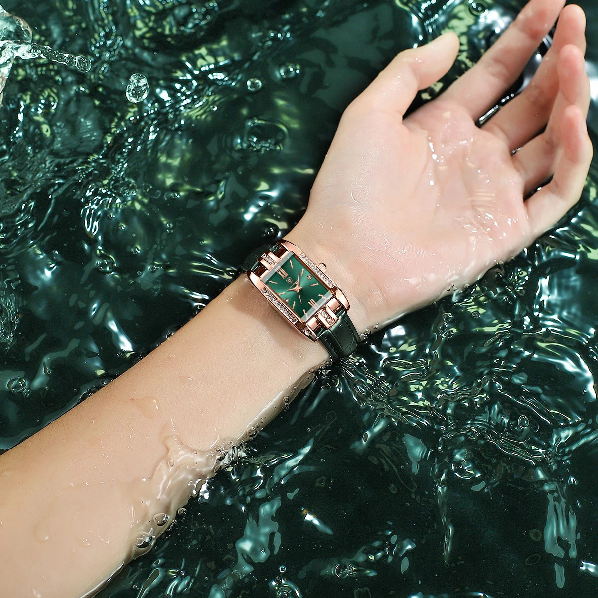 Poedagar Green square Ladies Watches Waterproof Watch Women Luxury Diamond Quartz Watches for Women