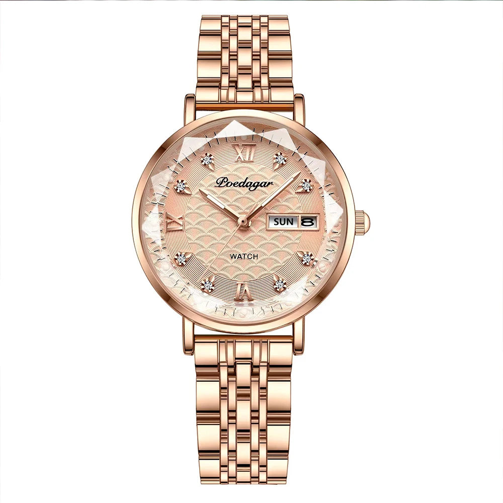 Poedagar Factory Direct Sale Luxury Diamond Quartz Watches Stainless Steel Lady Watch Luminous Date Waterproof Watch Women