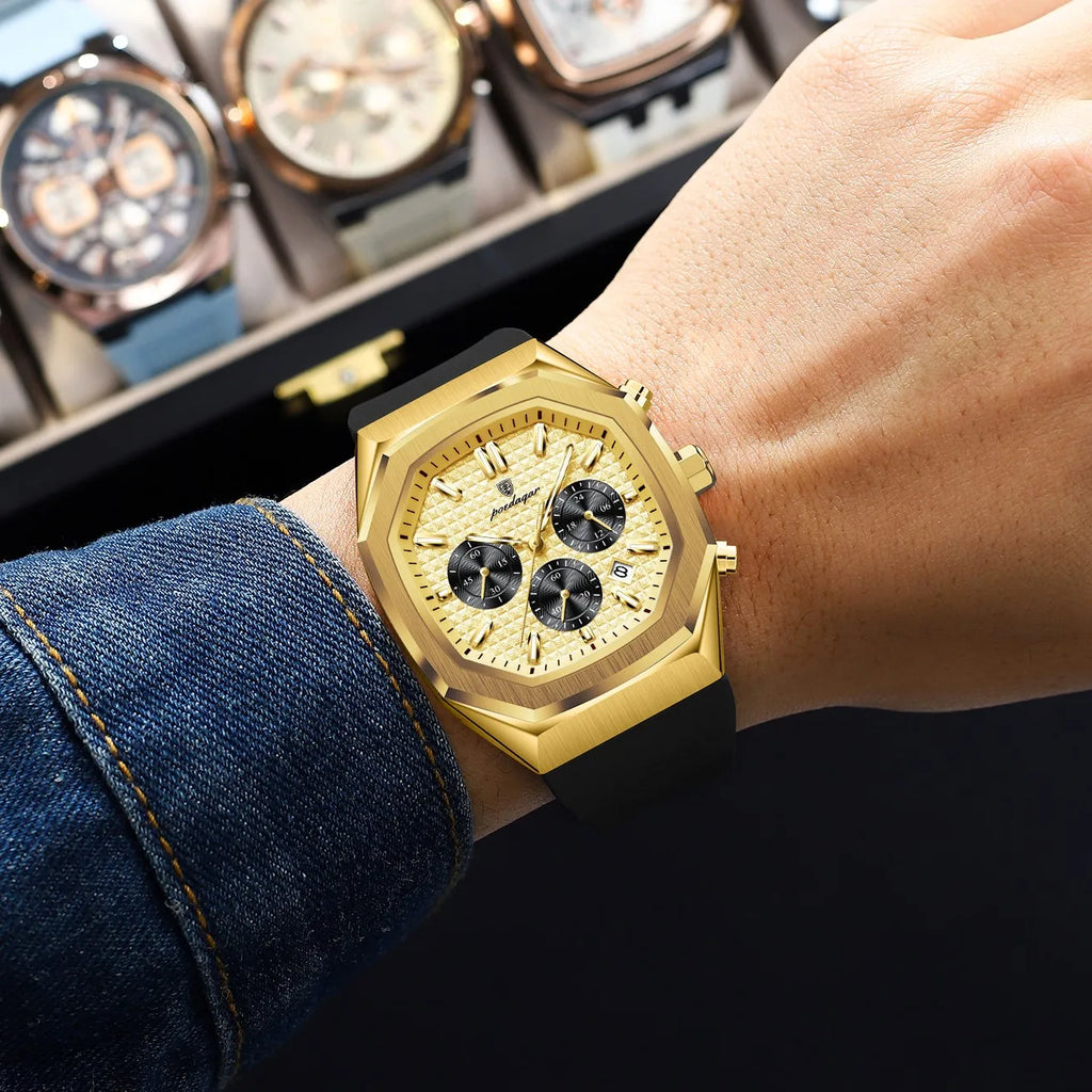 Poedagar 893 Luxury Mens Watches Silicone Strap Sports Wristwatch Montre Waterproof Luminous Chronograph Quartz Watches for Men