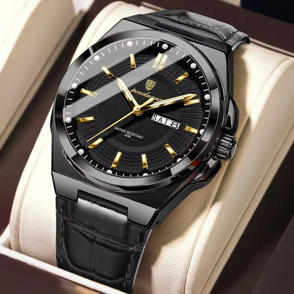 Poedagar 896 Men's Luxury Quartz Watch Sport Fashion Leather Montre Wristwatch Waterproof Luminous Calendar Week Reloj Hombre
