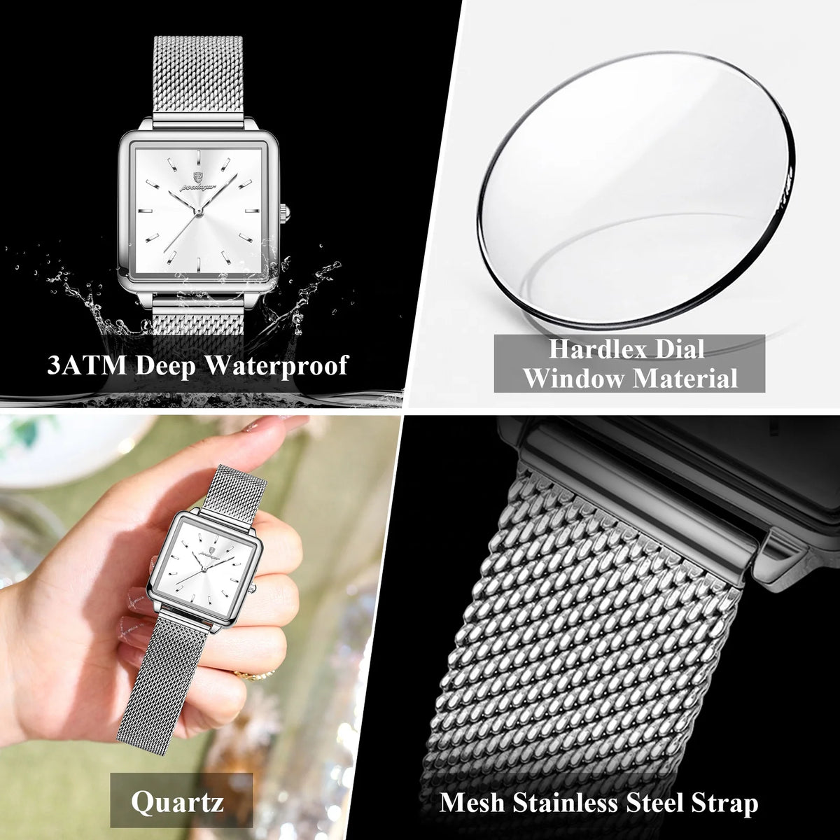 Poedagar Ladies Nordic Elegant Minimalist Square Quartz Watch Mesh Band 3ATM Waterproof Gift for Women Daily Factory Wholesale