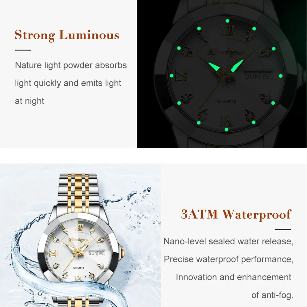 Poedagar Watch Women Diamond Luxury Ladies Watch Stainless Steel Quartz Watches Waterproof Calendar Luminous for Womens Clock