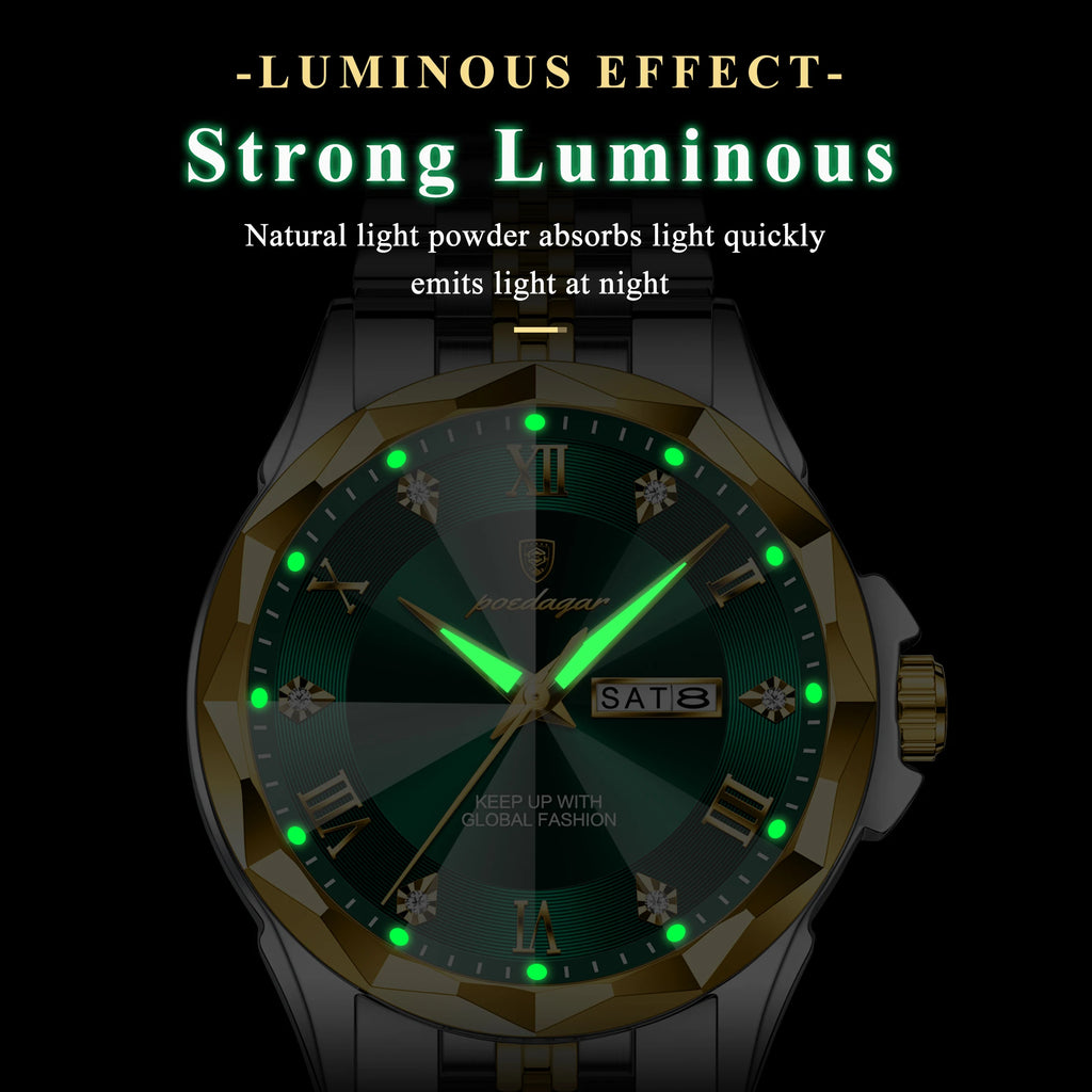 Poedagar 698 Luxury Men Quartz Watch Waterproof Luminous Business Montre Homme Stainless Steel Strap Calendar Watch for Men